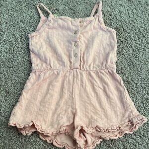 Zara Pink Jumpsuit with Scalloped Hem and Textured Fabric